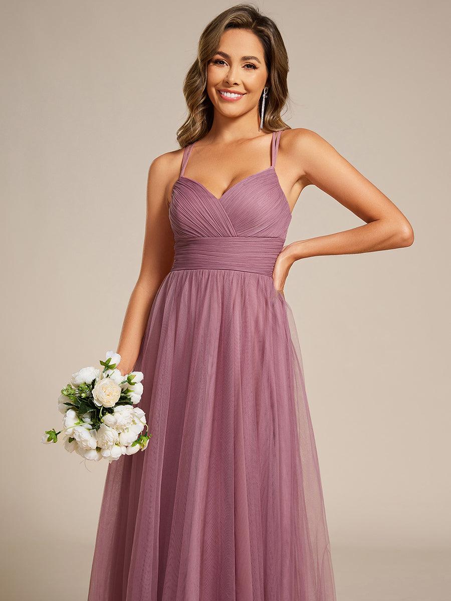 Chic Lace Sheer Back and Cross Straps V-Neck Sleeveless Bridesmaid Dress #color_Purple Orchid