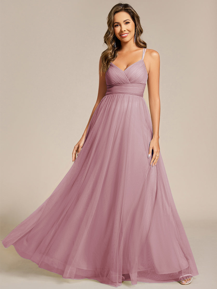 Chic Lace Sheer Back and Cross Straps V-Neck Sleeveless Bridesmaid Dress #color_Vintage Mauve
