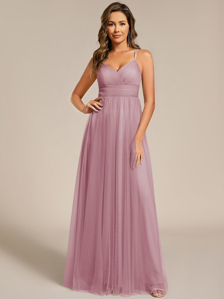 Chic Lace Sheer Back and Cross Straps V-Neck Sleeveless Bridesmaid Dress #color_Vintage Mauve
