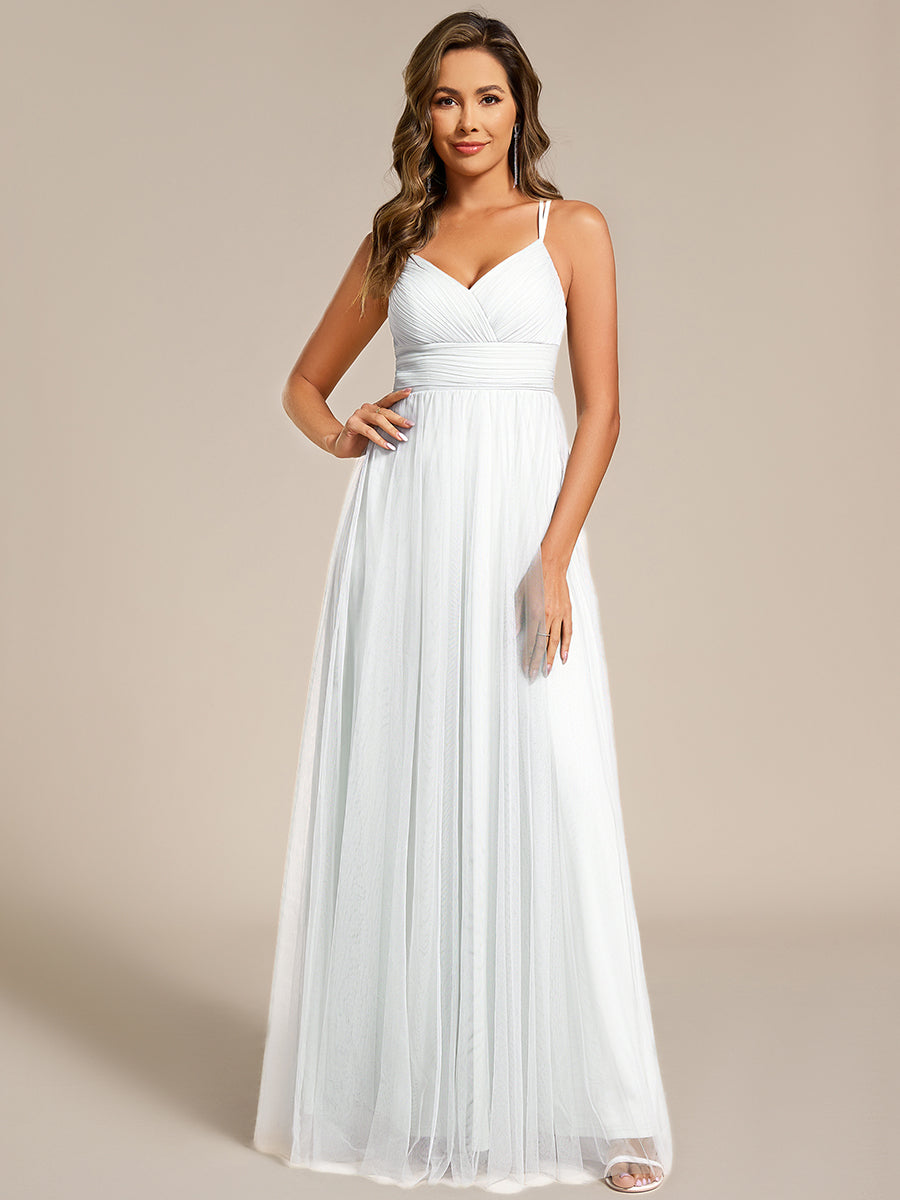 Chic Lace Sheer Back and Cross Straps V-Neck Sleeveless Bridesmaid Dress #color_White