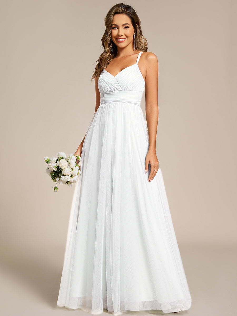 Chic Lace Sheer Back and Cross Straps V-Neck Sleeveless Bridesmaid Dress #color_White