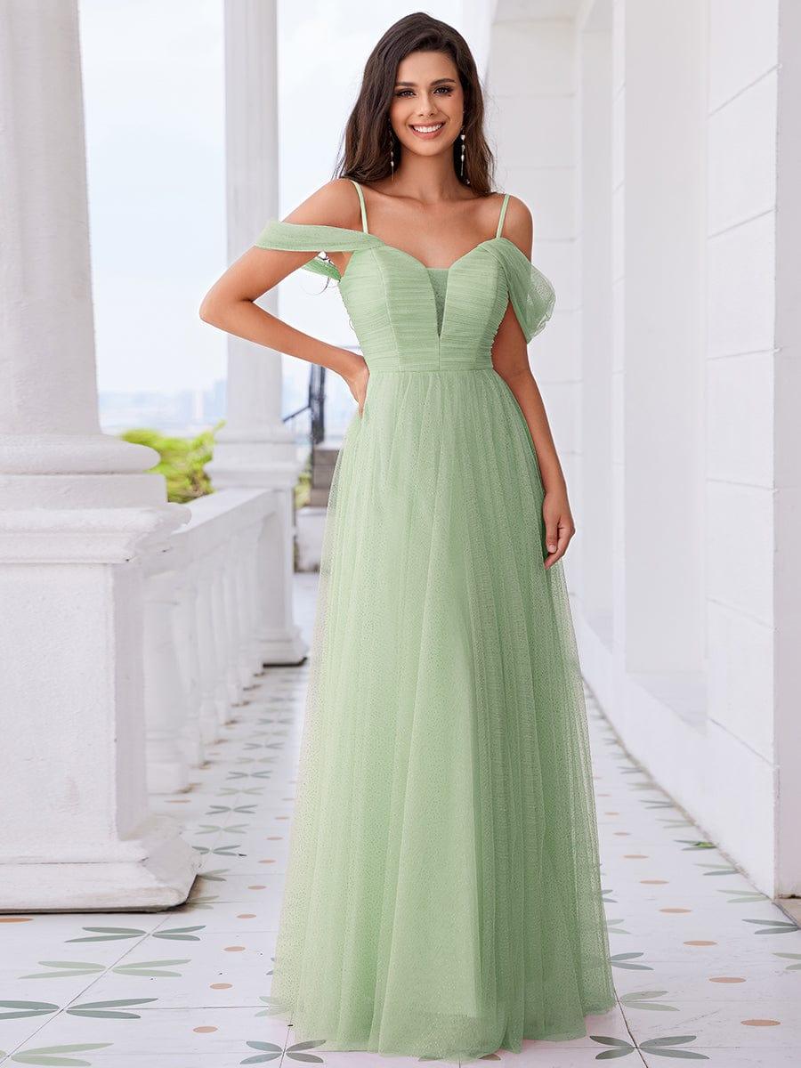 Spaghetti Strap Backless Sweetheart A-Line Tulle Bridesmaid Dress #color_Mint Green