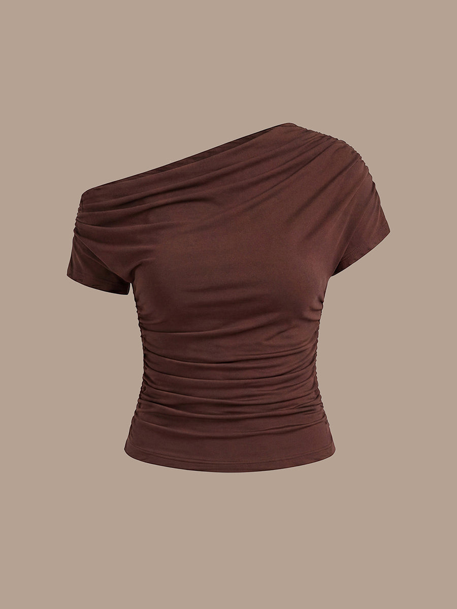 Knit Off-the-shoulder Sleeve Off The Shoulder Tops #color_Chocolate Brown