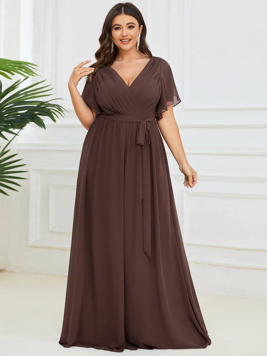 A-Line Pleated Chiffon Tie-Waist Bridesmaid Dress #color_Espresso