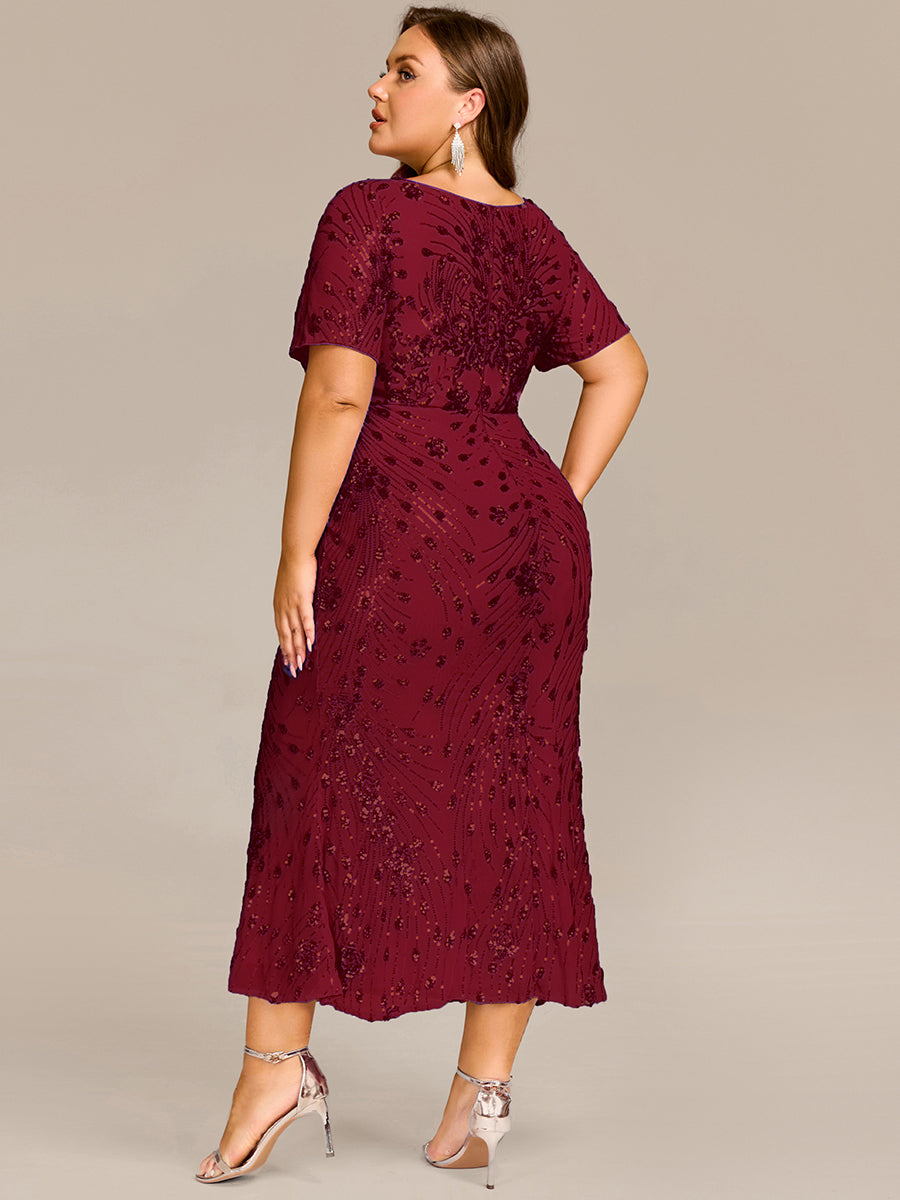 Plus Size Sequin Mermaid Formal Dresses #color_Burgundy