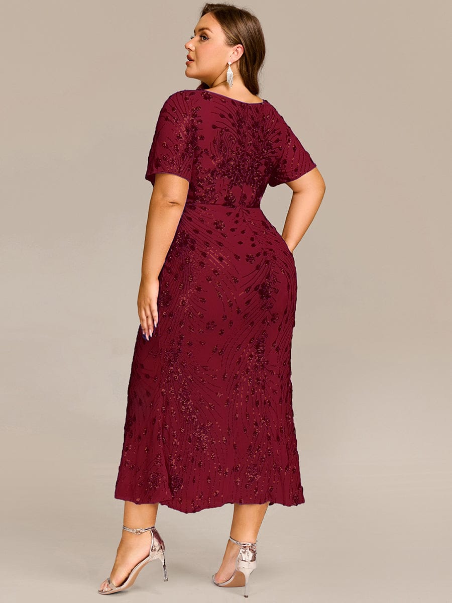 Plus Size Sequin Mermaid Mother of the Bride Dress #color_Burgundy