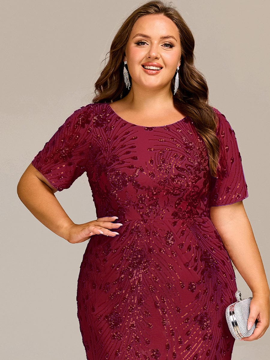 Plus Size Sequin Mermaid Mother of the Bride Dress #color_Burgundy