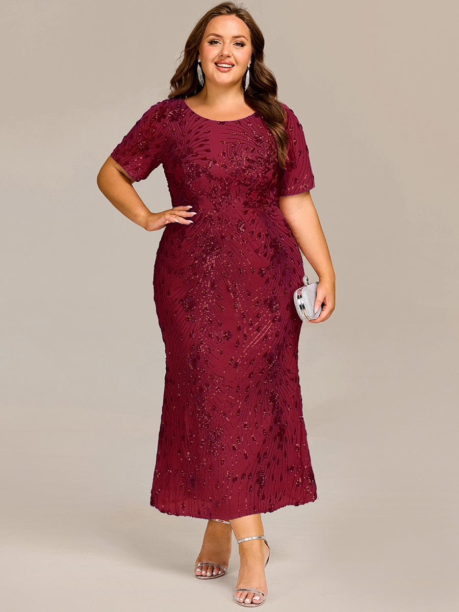 Plus Size Sequin Mermaid Mother of the Bride Dress #color_Burgundy