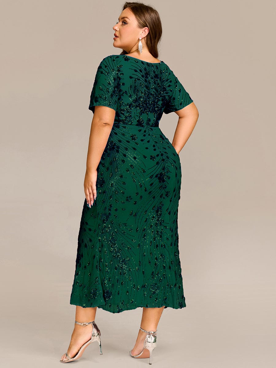 Sequin Mermaid Round Neck Dress #color_Dark Green