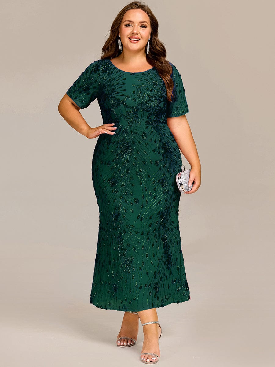 Sequin Mermaid Round Neck Dress #color_Dark Green
