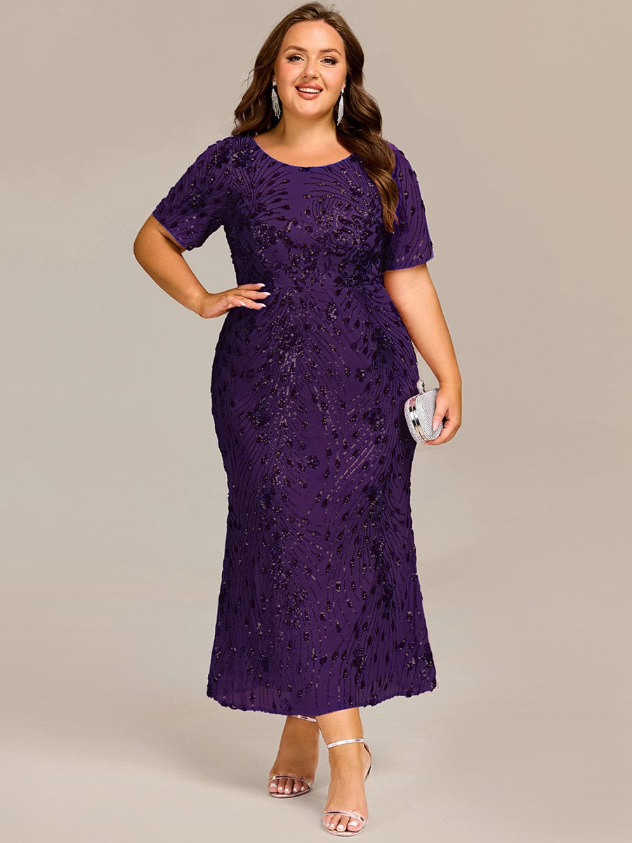 Sequin Mermaid Round Neck Dress #color_Dark Purple
