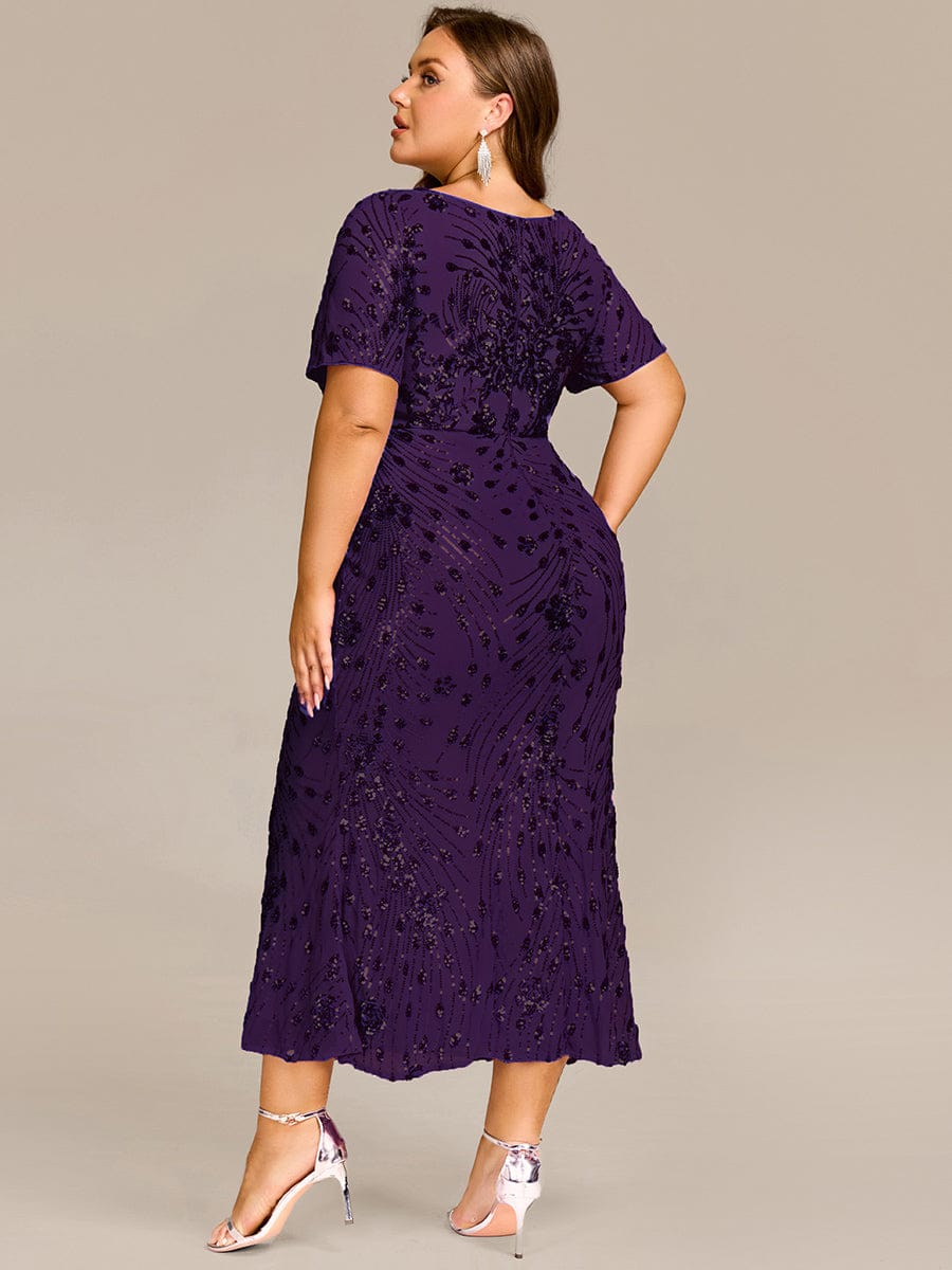 Plus Size Sequin Mermaid Mother of the Bride Dress #color_Dark Purple