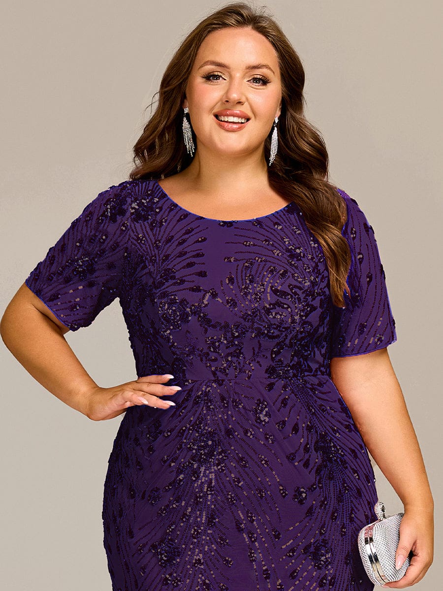 Sequin Mermaid Round Neck Dress #color_Dark Purple