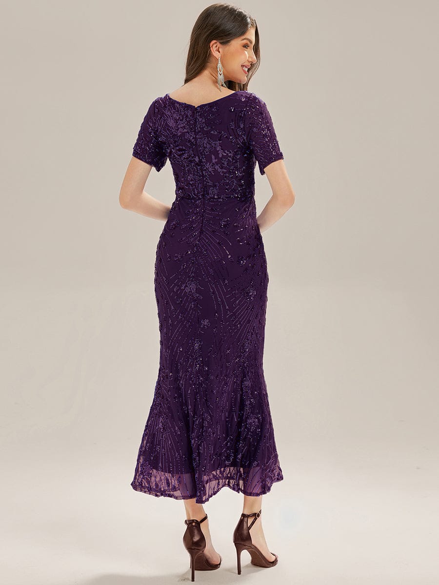 Sequin Mermaid Round Neck Dress #color_Dark Purple
