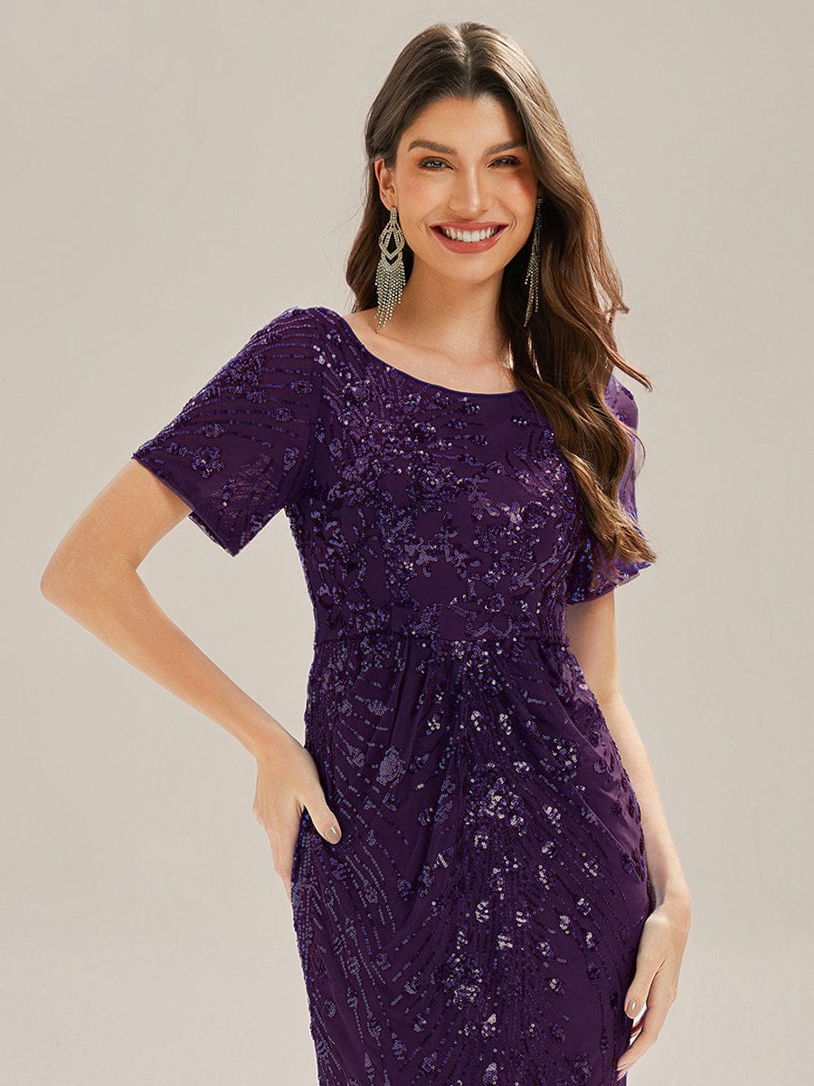 Sequin Mermaid Round Neck Dress #color_Dark Purple