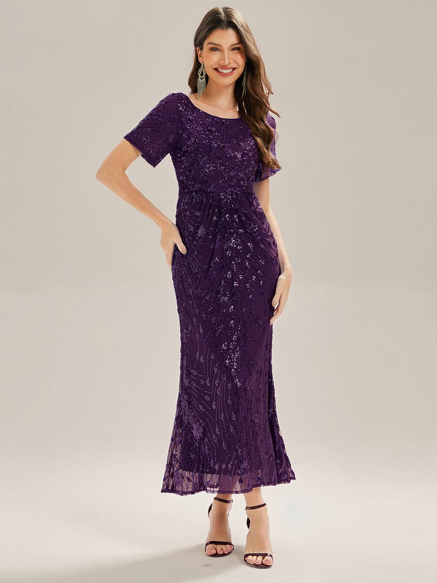 Sequin Mermaid Round Neck Dress #color_Dark Purple