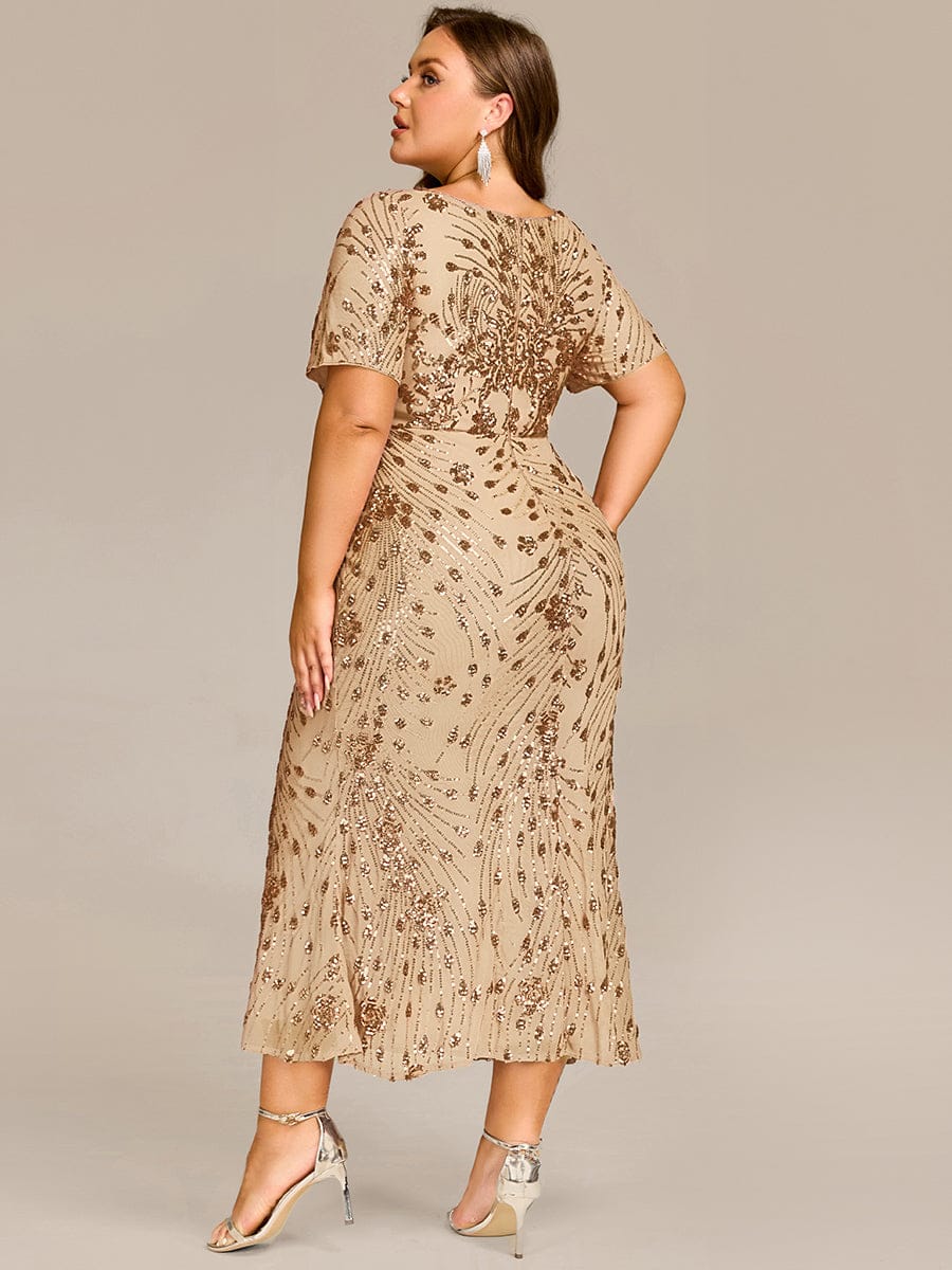 Plus Size Sequin Mermaid Mother of the Bride Dress #color_Gold