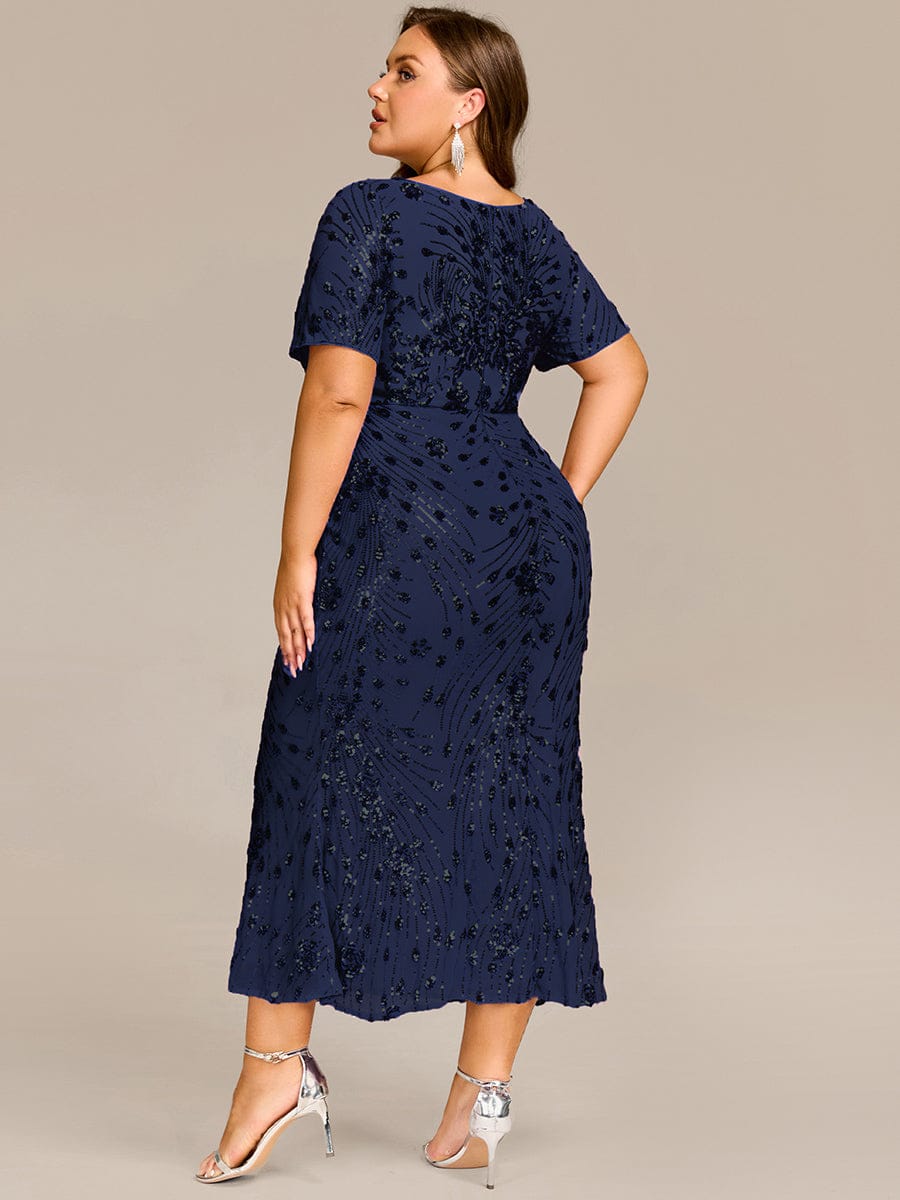 Plus Size Sequin Mermaid Mother of the Bride Dress #color_Navy Blue