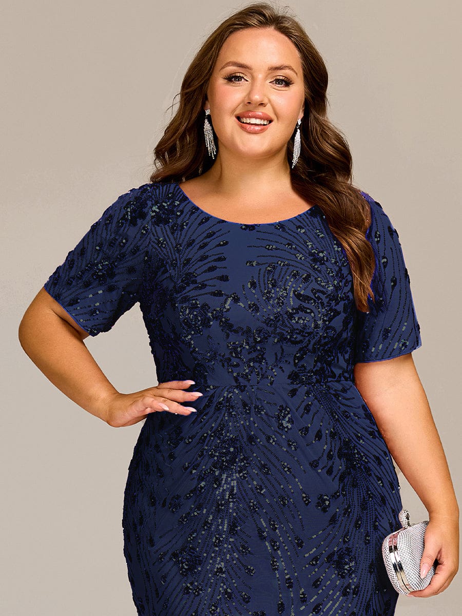 Plus Size Sequin Mermaid Mother of the Bride Dress #color_Navy Blue