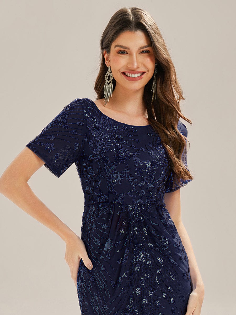 Sequin Mermaid Round Neck Dress #color_Navy Blue