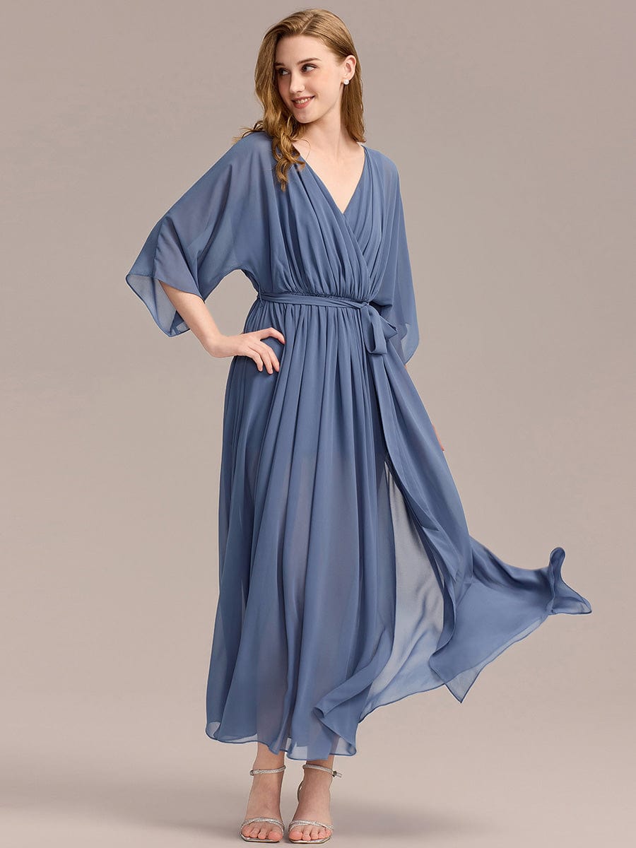 Slit Chiffon Tie-Front Formal Dress #color_Dusty Blue