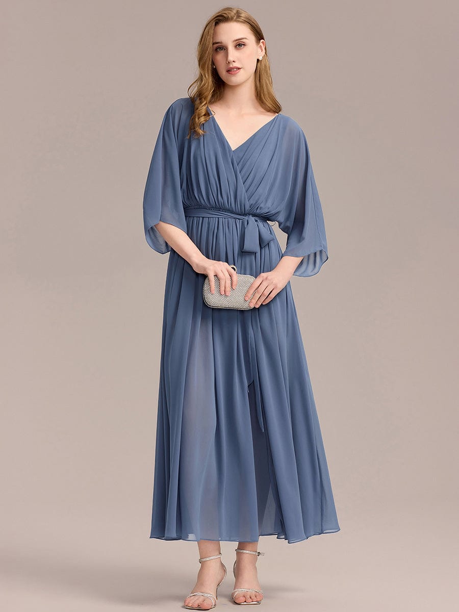 Slit Chiffon Tie-Front Formal Dress #color_Dusty Blue
