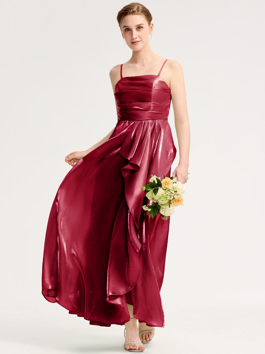 Slit Satin Sleeveless Evening Dresses #color_Burgundy