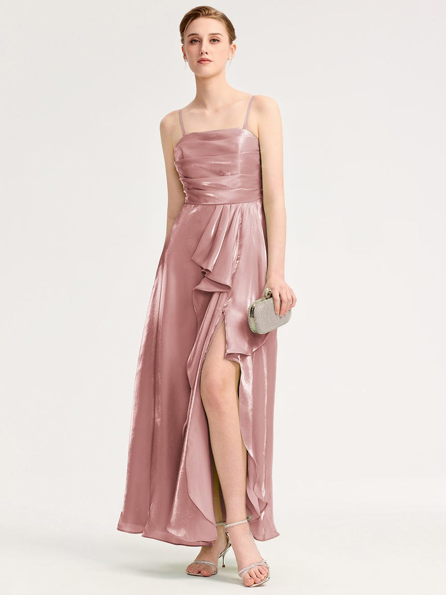 Slit Satin Sleeveless Evening Dresses #color_Dusty Rose