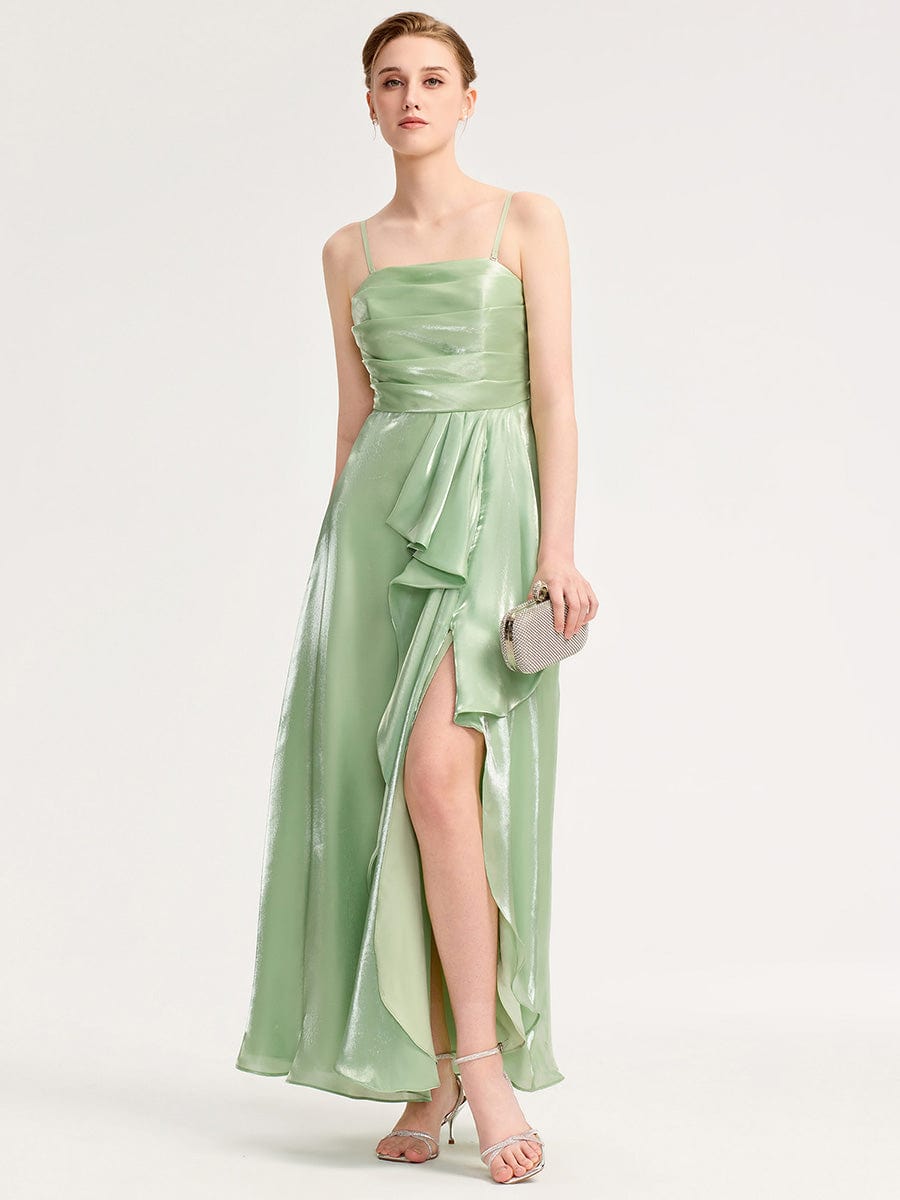 Slit Satin Sleeveless Evening Dresses #color_Mint Green