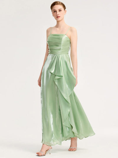 Slit Satin Sleeveless Evening Dresses #color_Mint Green