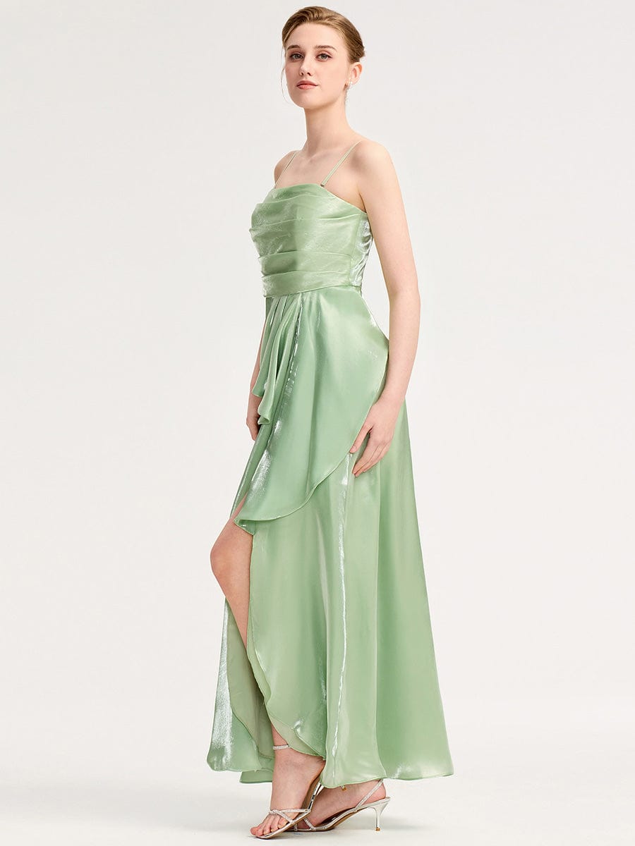 Slit Satin Sleeveless Evening Dresses #color_Mint Green