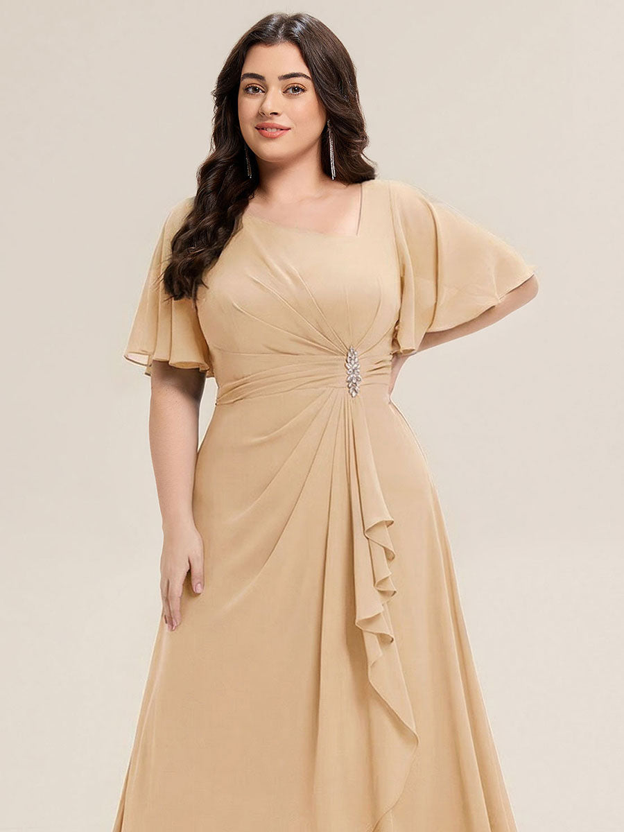 Pleated Chiffon Ruffle Sleeve Midi Dress #color_Champagne