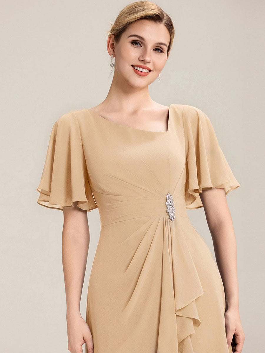 Pleated Chiffon Ruffle Sleeve Midi Dress #color_Champagne