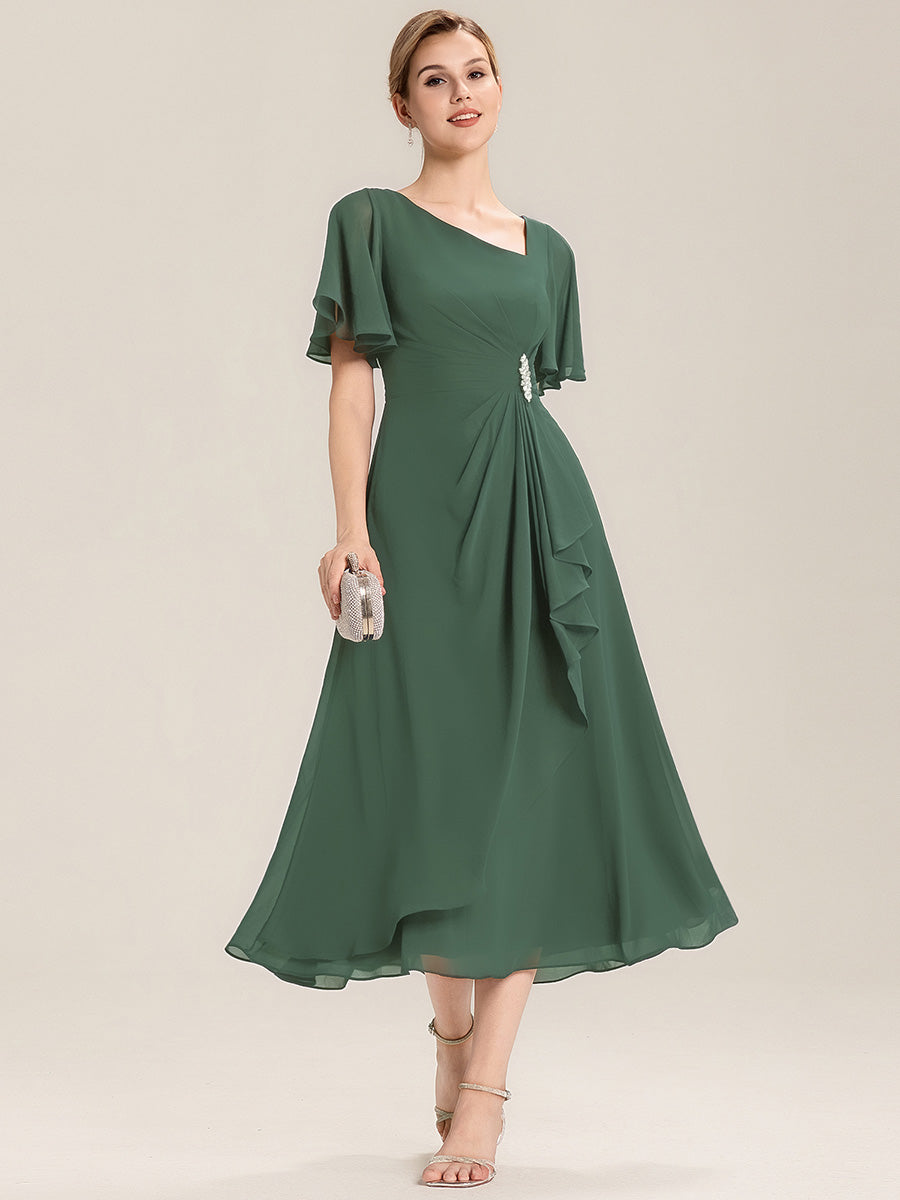 Plus Size Pleated Chiffon Ruffle Sleeve Midi Dress #color_Eucalyptus