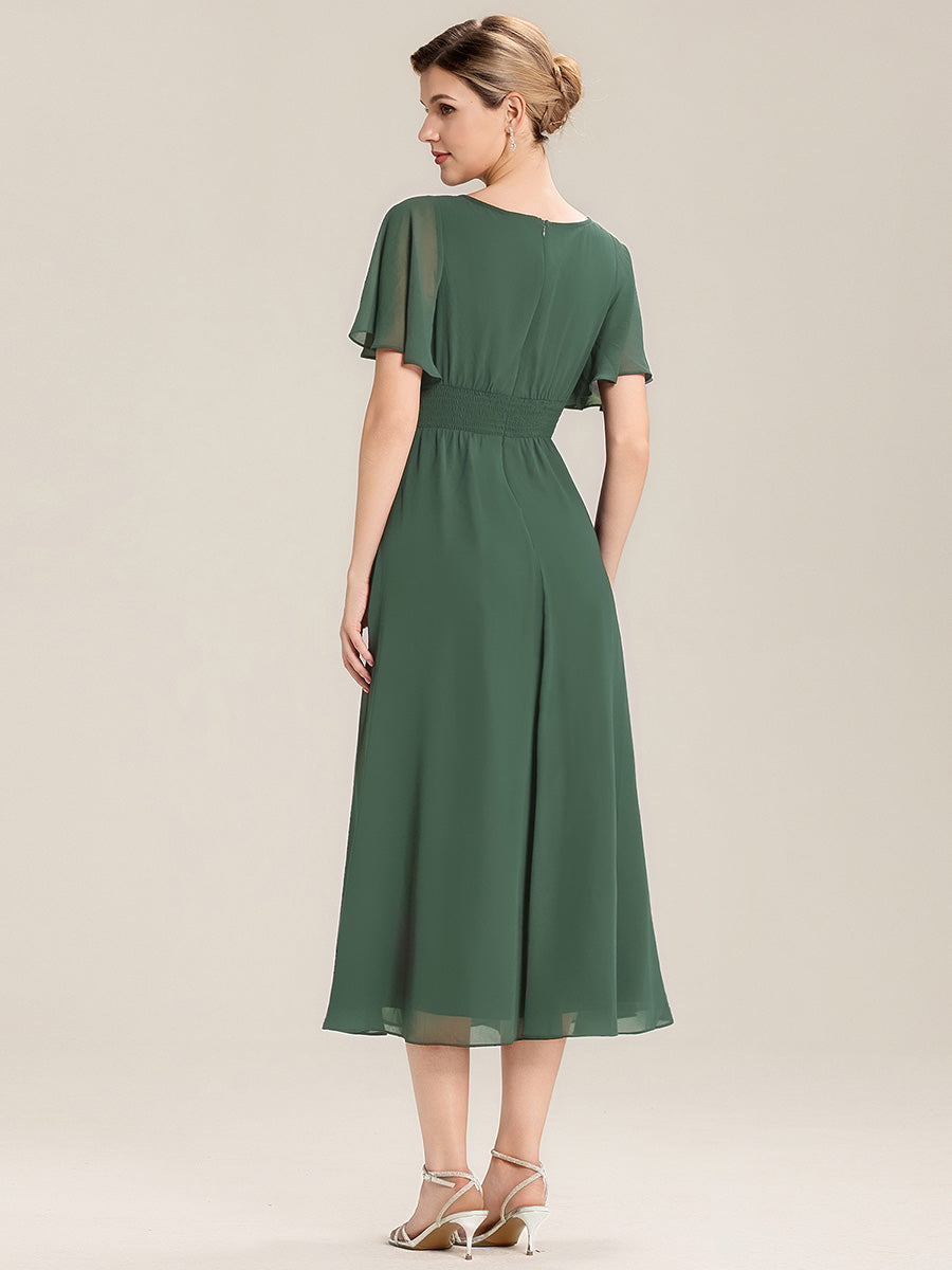 Plus Size Pleated Chiffon Ruffle Sleeve Midi Dress #color_Eucalyptus