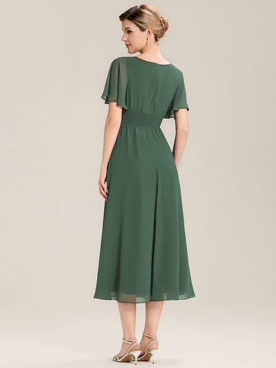 Pleated Chiffon Ruffle Sleeve Midi Dress #color_Eucalyptus
