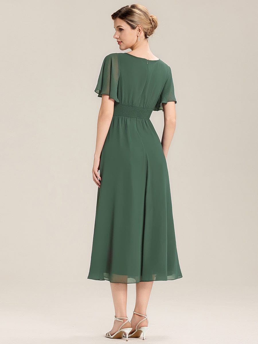 Pleated Chiffon Ruffle Sleeve Midi Dress #color_Eucalyptus