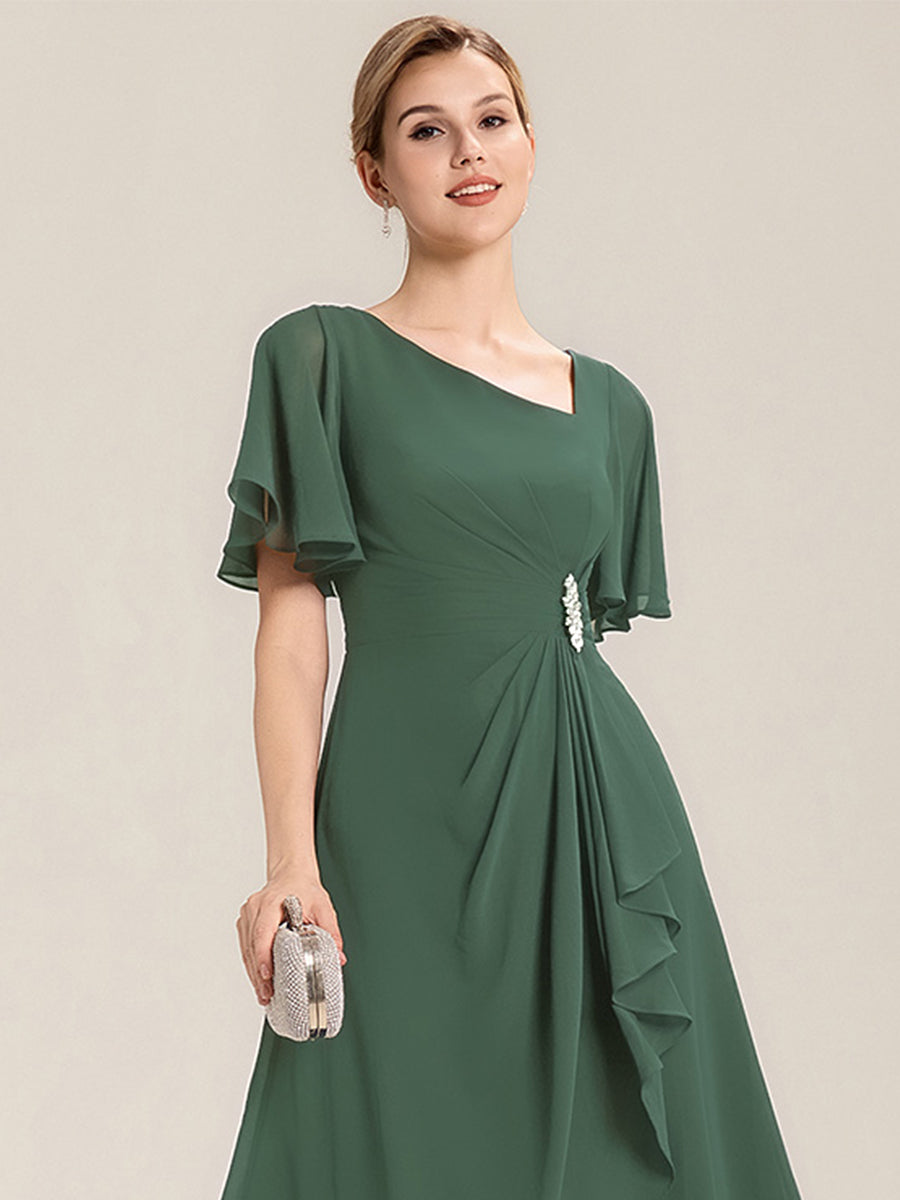 Plus Size Pleated Chiffon Ruffle Sleeve Midi Dress #color_Eucalyptus