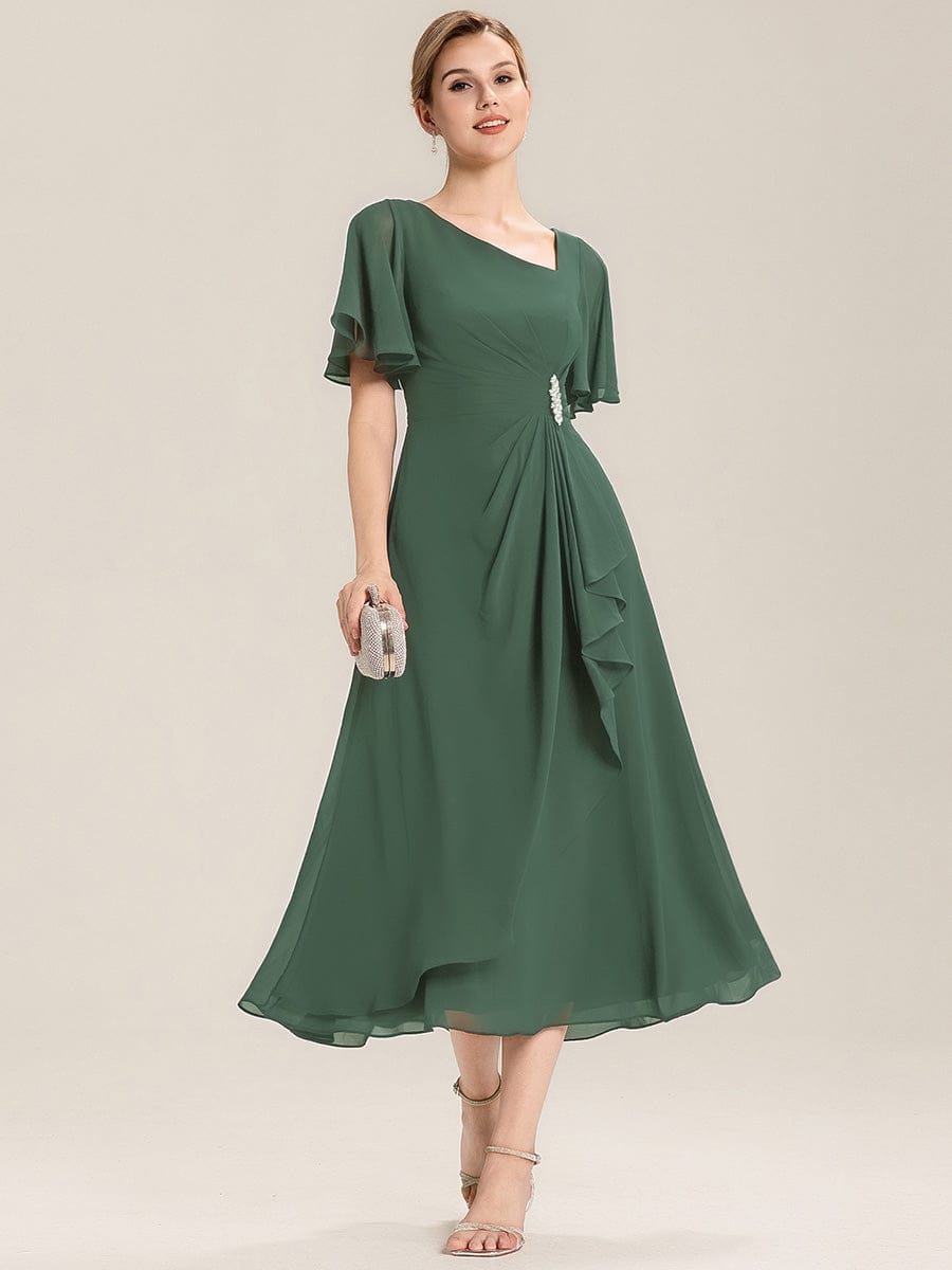 Ruffle Sleeve Chiffon Midi Mother of the Bride Dress #color_Eucalyptus