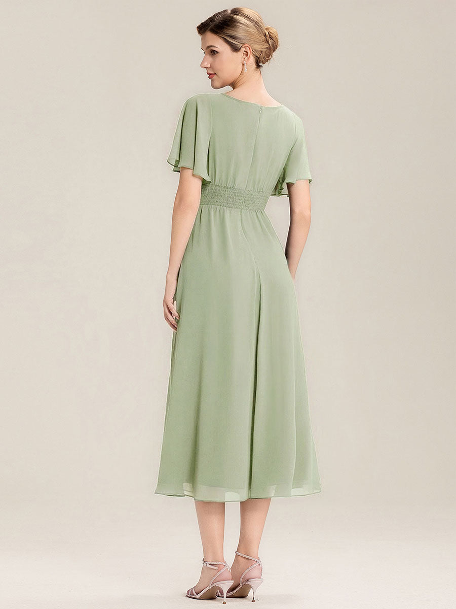 Pleated Chiffon Ruffle Sleeve Midi Dress #color_Mint Green