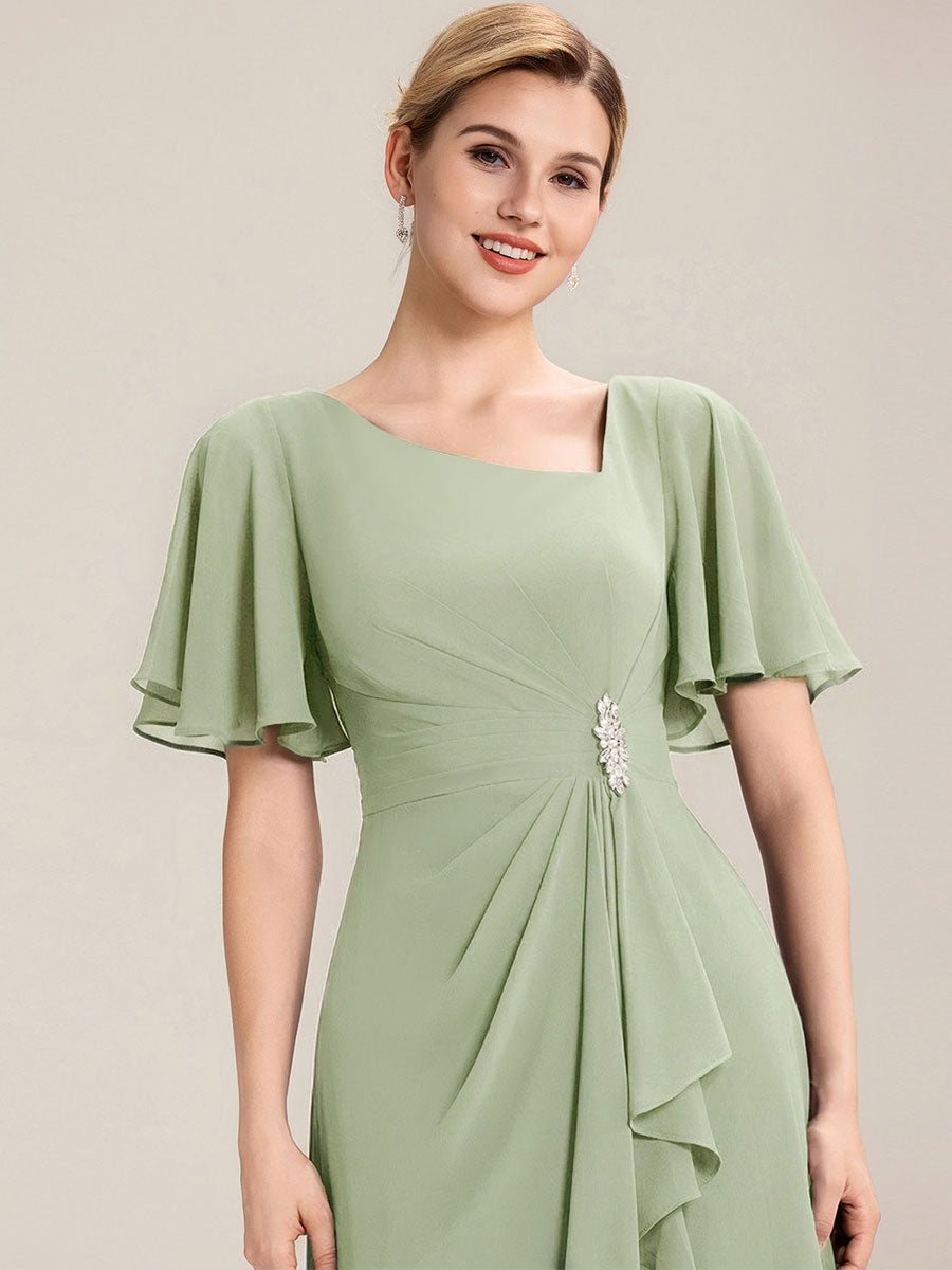 Pleated Chiffon Ruffle Sleeve Midi Dress #color_Mint Green