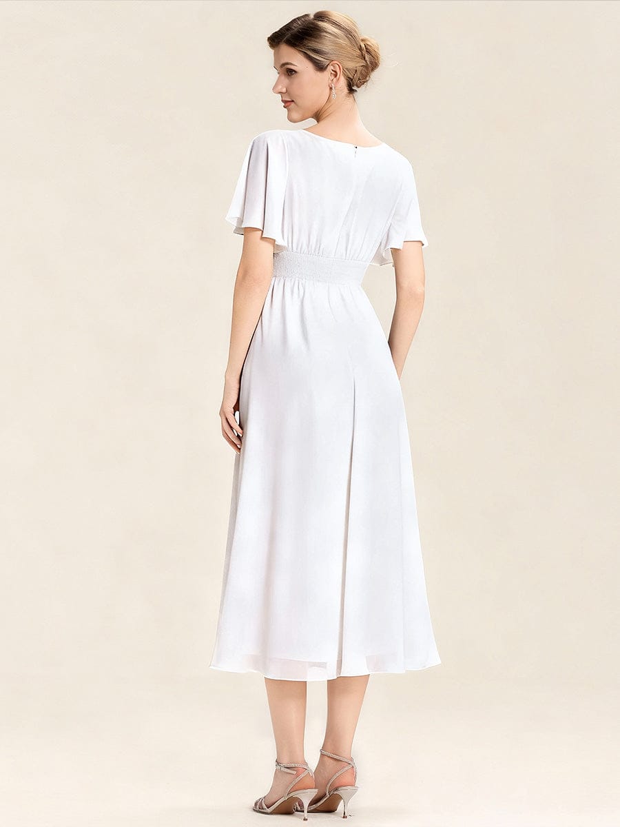 Pleated Chiffon Ruffle Sleeve Midi Dress #color_White