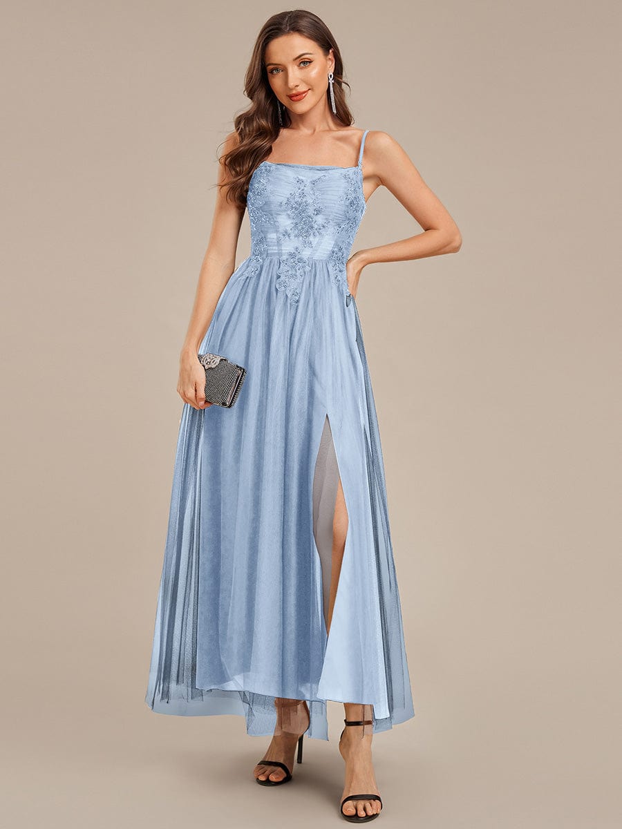 Applique Mesh Sleeveless Evening Dress #color_Ice Blue