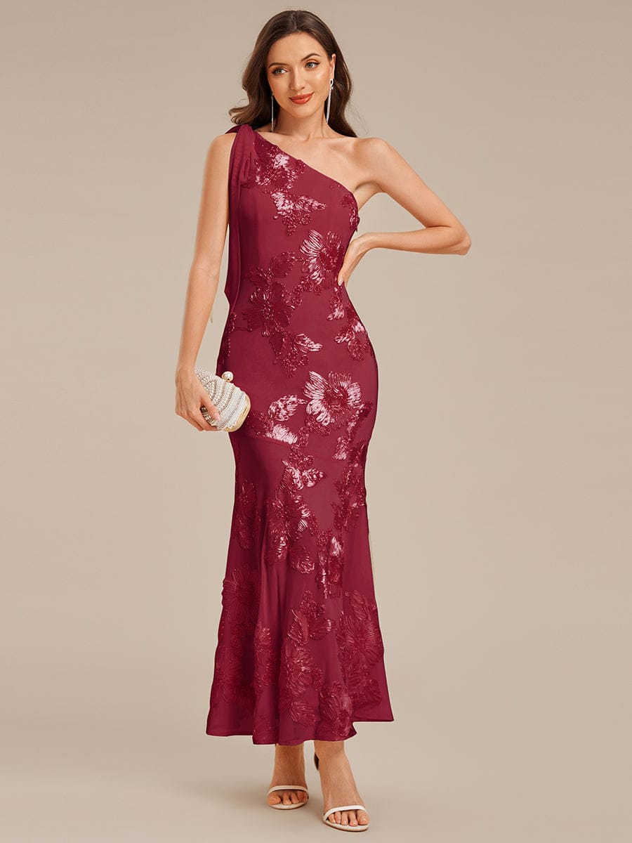 Flowing Ribbon Mesh Mermaid Formal Dress #color_Burgundy