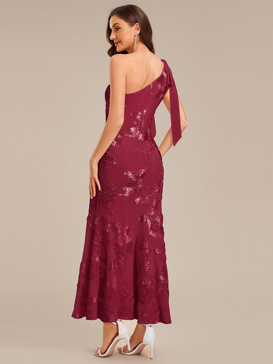 Flowing Ribbon Mesh Mermaid Formal Dress #color_Burgundy