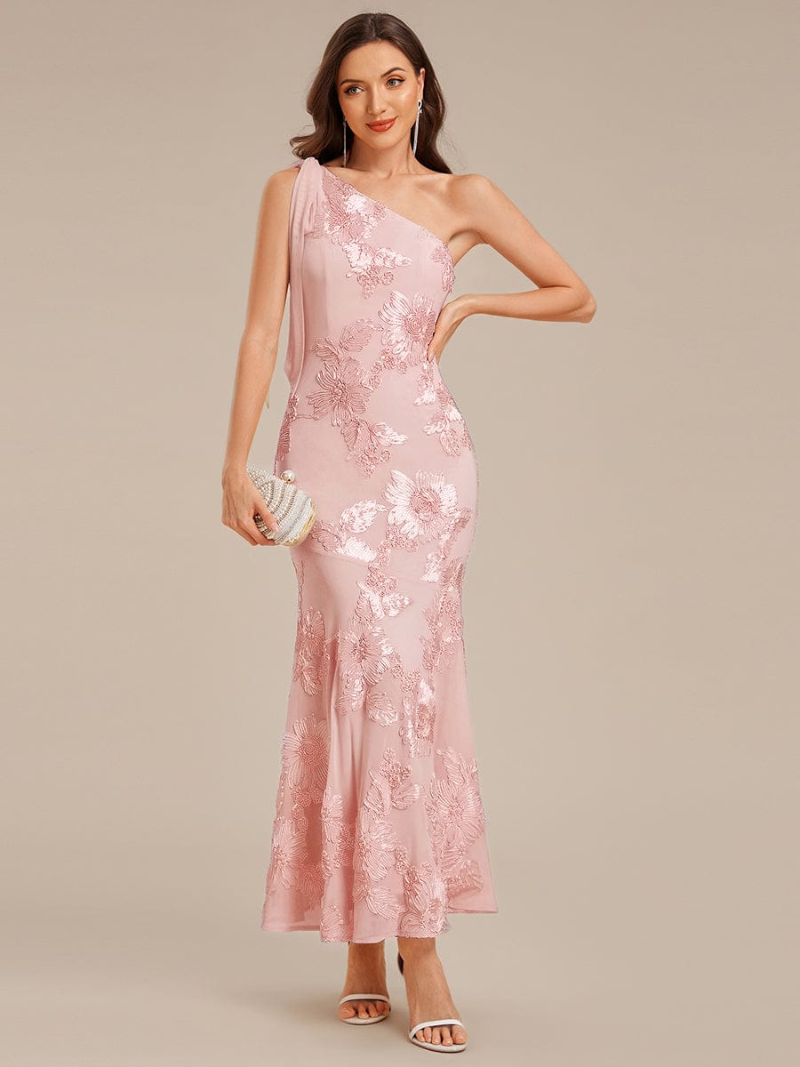 Flowing Ribbon Mesh Mermaid Formal Dress #color_Pink