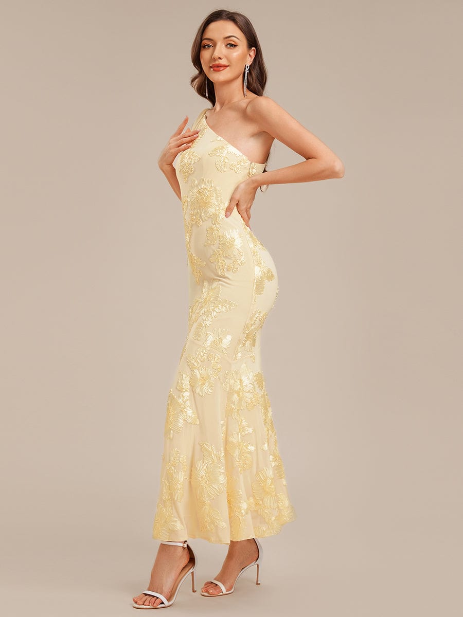Flowing Ribbon Mesh Mermaid Formal Dress #color_Yellow
