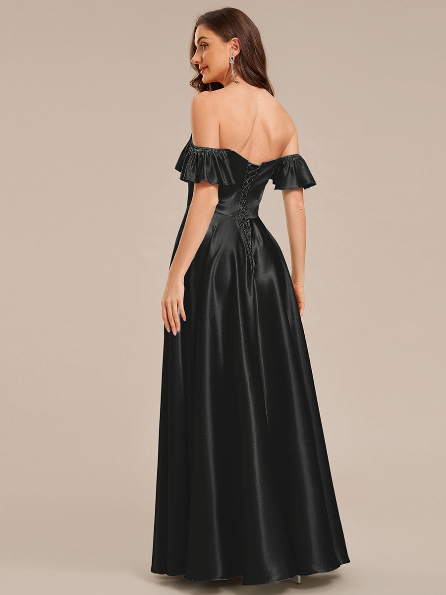 Back Tie Satin Ruffle Sleeve Formal Dress #color_Black