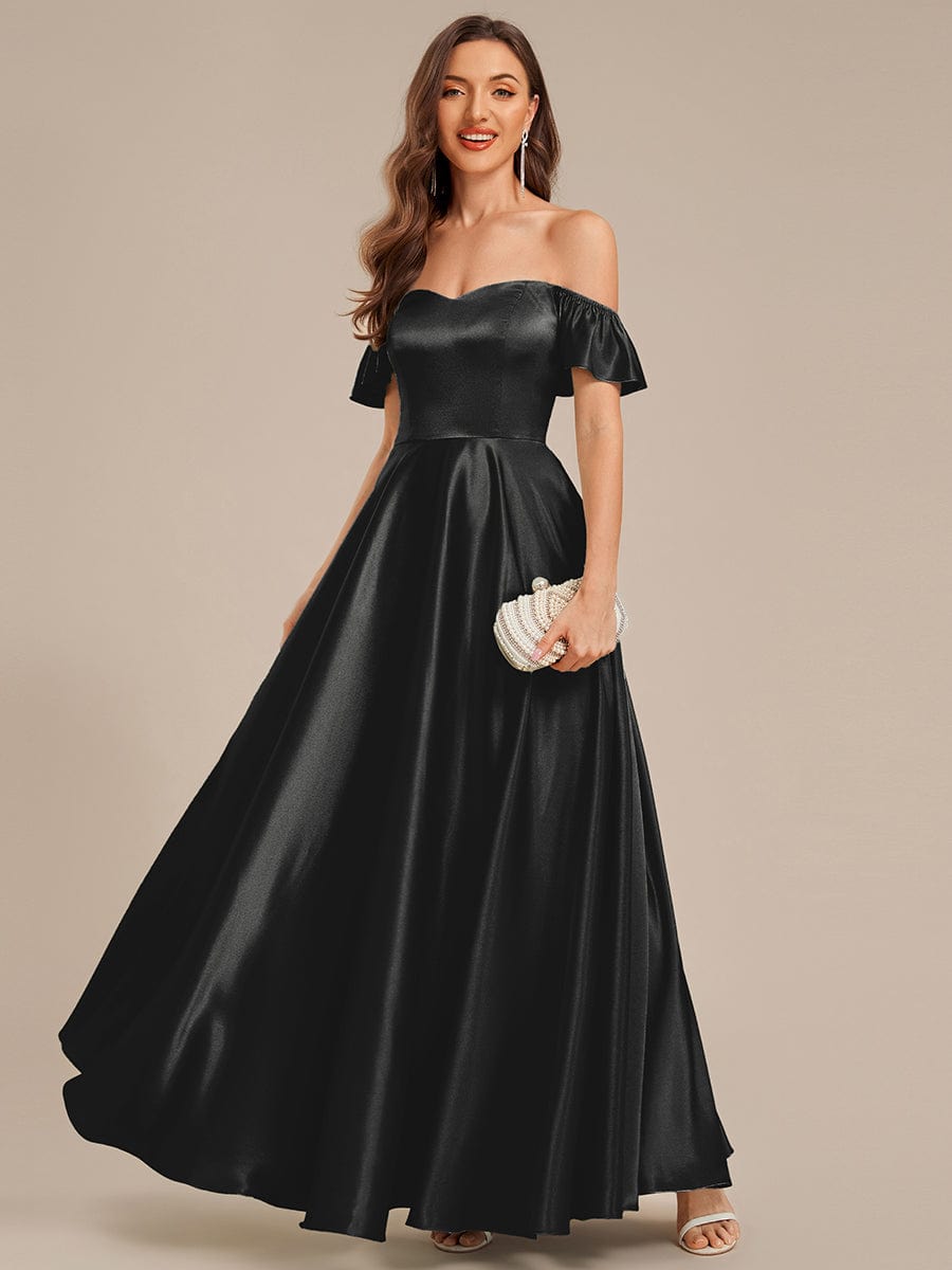 Back Tie Satin Ruffle Sleeve Formal Dress #color_Black