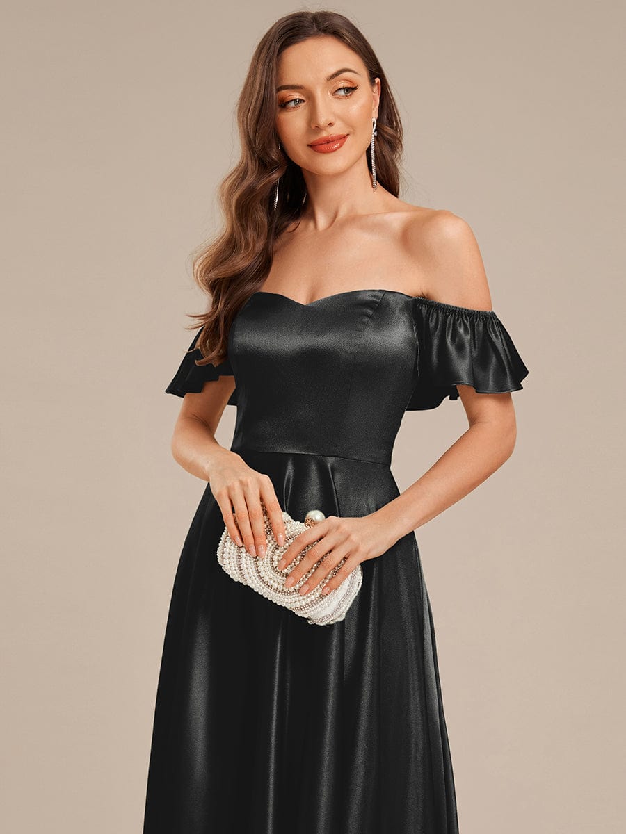 Back Tie Satin Ruffle Sleeve Formal Dress #color_Black